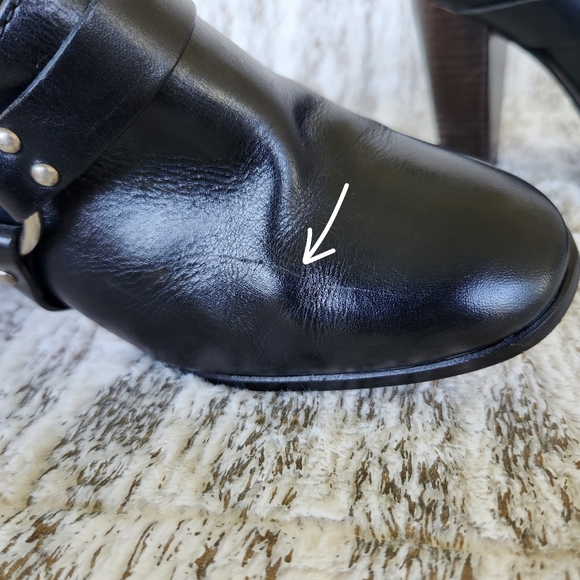 Frye "Laurie Harness Mule" Black Leather Moto Heeled Clogs | Women's Size 7 - Picture 8 of 12